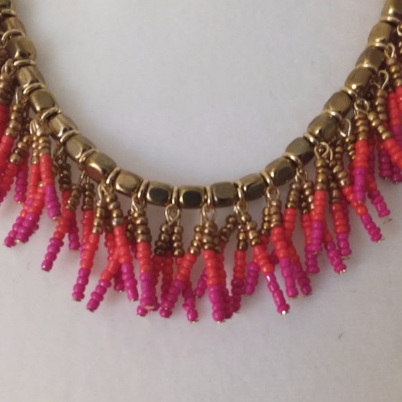 Coral and Gold Beaded Spray Necklace - Picture 2 of 5